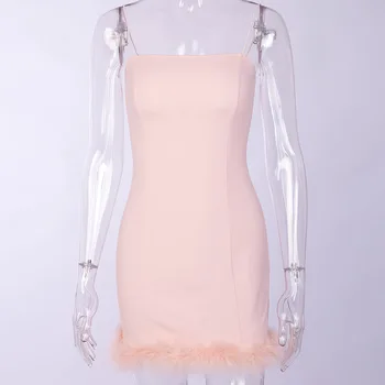 BOOFEENAA Party Šaty Clubwear Ružová Fuzzy Perie Popruh, Mini Obväz Bodycon Šaty, Sexy Oblečenie pre Ženy Jeseň Roku 2019 C76-AZ83
