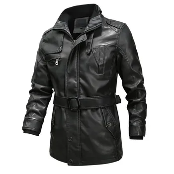 Nový Hot Vysoká kvalita zimné pánske kabát teplá bunda Retro pánske kožené sako Plus velvet motocykel vetru PU kožené 6XL