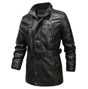 Nový Hot Vysoká kvalita zimné pánske kabát teplá bunda Retro pánske kožené sako Plus velvet motocykel vetru PU kožené 6XL