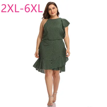 Nové 2021 dámy letné plus veľkosť koleno dĺžke šaty pre ženy bez rukávov voľné bežné zelená bodka prehrabať šaty 3XL 4XL 5XL 6XL