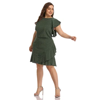 Nové 2021 dámy letné plus veľkosť koleno dĺžke šaty pre ženy bez rukávov voľné bežné zelená bodka prehrabať šaty 3XL 4XL 5XL 6XL