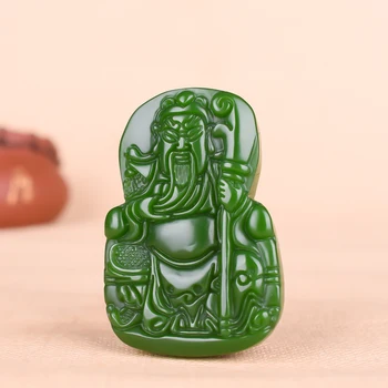 Čínske Prírodné Green Jade Guan Yu Náhrdelník Prívesok, Ručne vyrezávané Kúzlo Smiať, Šperky, Módne Amulet Darčeky pre Mužov