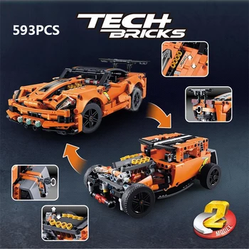 593pcs Technic Orange Stavebné bloky Športové Auto 2 štýly Kompatibilné s Mestom Auto Tehly Hračky Pre Dary