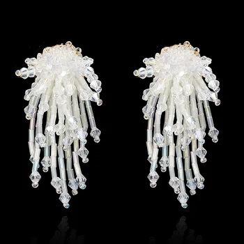 Wishspace kreatívny manuál lemovaný kvety tkané módne ženy náušnice šperky crystal prívesok earringss