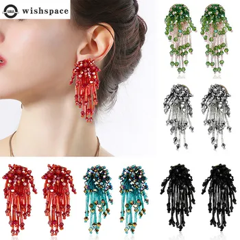 Wishspace kreatívny manuál lemovaný kvety tkané módne ženy náušnice šperky crystal prívesok earringss