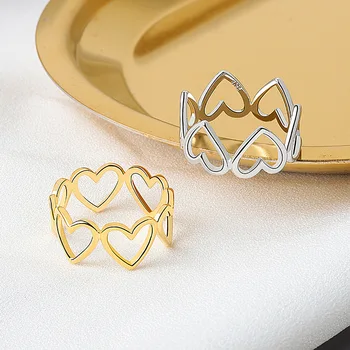 Skutočné 925 Sterling Silver Geometrické srdce hollowout Nastaviteľný Krúžok Minimalistický Jemné Šperky Pre Ženy Strany Darček