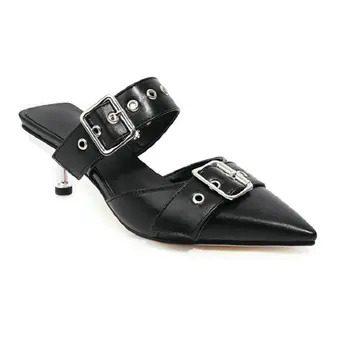 Ženy sandále čierne biele strappy podpätky sandále, papuče ženy vysoké podpätky flip flops ukázal prst listov topánky pracky žena tkaných