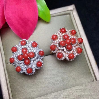KJJEAXCMY Jemné šperky 925 čistého striebra vykladané prírodné červené koraly ženský prsteň, šperky trojuholníkové micro vložiť