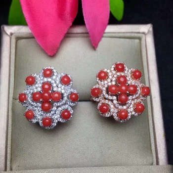 KJJEAXCMY Jemné šperky 925 čistého striebra vykladané prírodné červené koraly ženský prsteň, šperky trojuholníkové micro vložiť