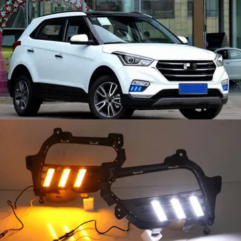 1Pair DRL LED Denných prevádzkových Svetlo Hmlové svetlo S Žltá Zase Signál Lampa Pre Hyundai Creta IX25 2017 2018 2019 2020