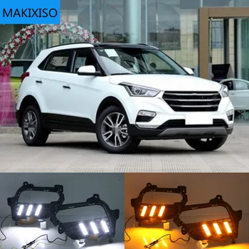 1Pair DRL LED Denných prevádzkových Svetlo Hmlové svetlo S Žltá Zase Signál Lampa Pre Hyundai Creta IX25 2017 2018 2019 2020