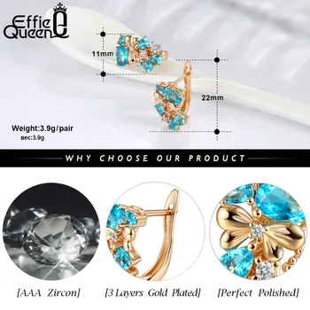 Effie Kráľovná 2019 Letné Šperky Zlatá Farba Stud Náušnice s Luxusne Veľký Kameň Cubic Zirconia pre Svadobné Party Šperky DDE60