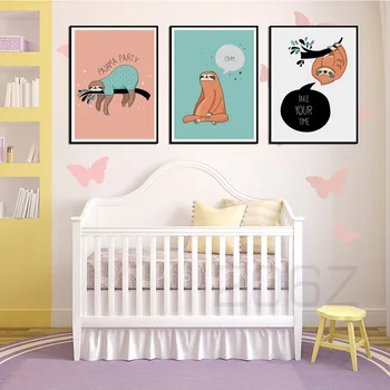 Cartoon Zvierat Zábavné Lenivosť Citácie Škôlky Wall Art Plátno Na Maľovanie Nordic Plagáty A Vytlačí Na Stenu Obrázky Baby Detská Izba Decor