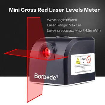 Borbede Prenosný Mini Cross Červený Laserový Merač Úrovne 2 linky 1 bod 650nm Nivelačný Prístroj s LED indikátor Magnet fixácia