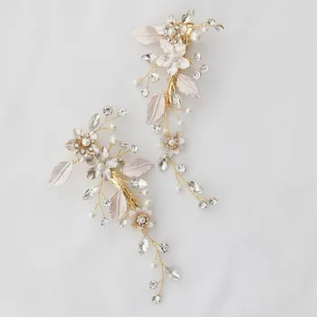 Ručné Zlatý Kvet Sponky Do Vlasov Svadobné Kolíky Crystal Ženy Headpiece Leaf Vlasy Príslušenstvo Ples Svadobné Šperky