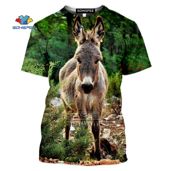 Funny Zvieratá Somár pánske T-shirt 3D Vytlačené Roztomilé Tváre Dlhé Ucho Kôň Tričko Ženy Lete Bežné Harajuku Top Nadrozmerné Oblečenie