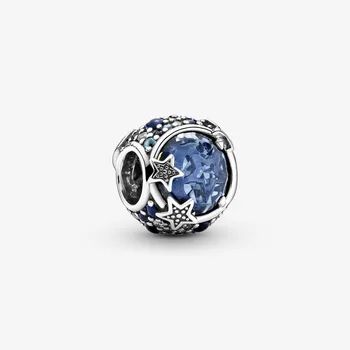 2020 Nové 925 Sterling Silver Okrúhle korálky Modrá Šumivé Hviezdy Kúzlo Fit pandora náramok kúzlo Perličiek DIY šperky