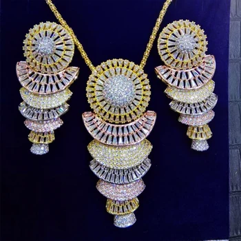 GODKI Veľký Módne Luxusné Geometrické Vyhlásenie Šperky Set Pre Ženy, Svadobné Party Plnej Zirkón Dubaj Svadobné šperky Set 2021