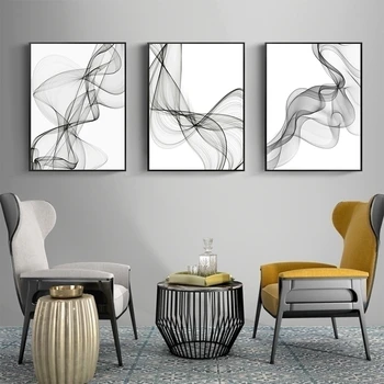 Čierne a Biele Abstraktné vlnoviek Vzorom Plátna Obrazov Geometrických Plagát, Tlač Wall Art Obrázky pre Obývacia Izba Domova