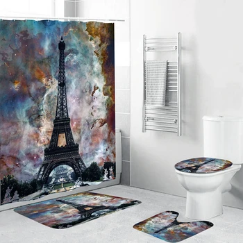Retro Paríž Veža Tlač Sprchovým Kútom, Opona Kúpeľňa Príslušenstvo 4 Dielna Sada Mäkké Vysokej Kvality Wc Mat Pad Domova