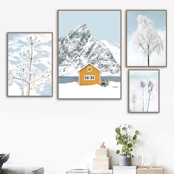 Zimná Príroda Snehu Pobočiek Rastlín Dom Wall Art Plátno Na Maľovanie Nordic Plagáty A Potlačou Obrazov Na Stenu Pre Obývacia Izba Dekor