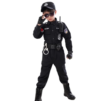 110-160 CM Deti Návštevnosť Špeciálnych Policajných Halloween Cosplay Karneval Party Výkonnosti Policajtov Jednotné Chlapci Dlhý Rukáv Kostýmy