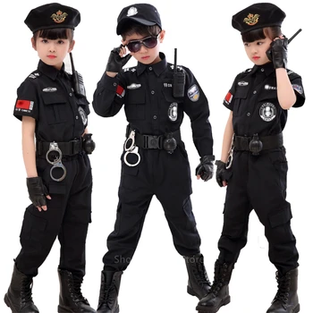 110-160 CM Deti Návštevnosť Špeciálnych Policajných Halloween Cosplay Karneval Party Výkonnosti Policajtov Jednotné Chlapci Dlhý Rukáv Kostýmy