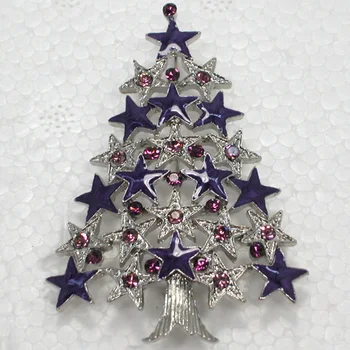 Fialová Smalt Drahokamu Vianočný stromček Pin brošne C550 D
