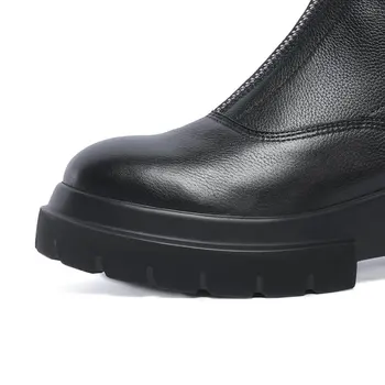 RIZABINA Ženy Originálne Kožené Topánky Čierne Hrubé Dno Módne Zips Zimné Topánky Pre Ženy Udržať v Teple Bytov, Topánky Veľkosť 34-42