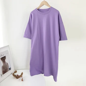 Ženy Lete Príležitostné Voľné Pevné Bavlnené Tričko Šaty Pevné O Krk Nadrozmerná Mini Šaty Batwing Krátky Rukáv Základné Šaty Vestidos