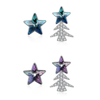 LEKANI 925 Sterling Silver Drop Náušnice Pre Ženy Asymetrický Vianočný Stromček A Pentagram Modré Crystal Náušnice Trend 2020