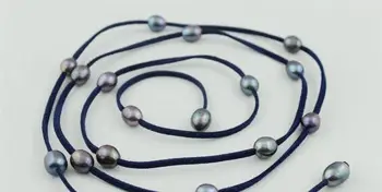 DOPRAVA ZADARMO>@@> Tmavo modré Kožené dlhý náhrdelník Black Sladkovodné perly 48INCH 10x12mm a(5.18)