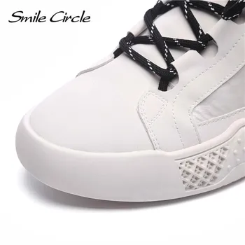 Úsmev Kruhu Žien Tenisky Ploché topánky Platformu High-top Originálne Kožené Pohodlné, Ležérne topánky Dámske