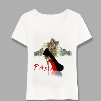 Módny Paríž T-Shirt Milujem Jednoduché Paríž Červené Topánky Akvarel Dizajn Strany Žien Tričko Retro Bežné Topy Lumbálna Tees