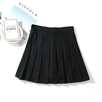 Móda vysoký pás skladaná sukňa Vietor Ženy pás loptu Harajuku Sukne pevné a-line Japonskej školy Sukne jednotné black/white