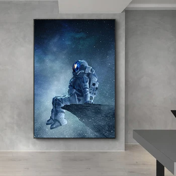Moderné Umenie Osamelý Astronaut Sedí V Priestore Plátno Maľovaní Plagátov a Tlačí na Steny Umenie Fotografie pre Spálňa Decor