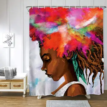 African American Girl Nepremokavé Polyesterové Afro Hippie Čierny Dievča Sprchový Záves