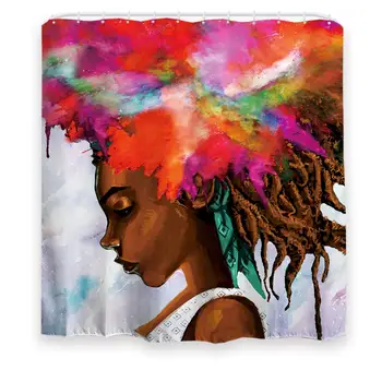 African American Girl Nepremokavé Polyesterové Afro Hippie Čierny Dievča Sprchový Záves