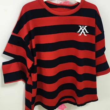 Mainlead KPOP Monsta x Pruhované tričko Jooheon Tri-Štvrtiny Rukáv Wonho Bavlna Muži Ženy