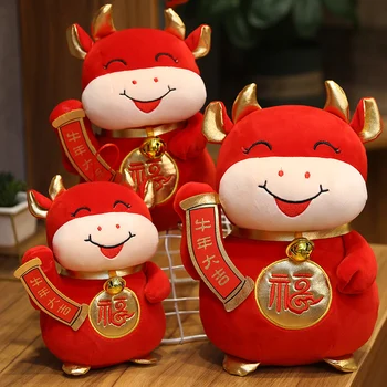 2021 Rok Čínskeho Zverokruhu Červený Vôl Dobytka Plyšové Hračky Fortune Krava Maskot Oblečenie Pre Bábiku Plnené Pre Dieťa Deti Narodeniny/Nový Rok Darček