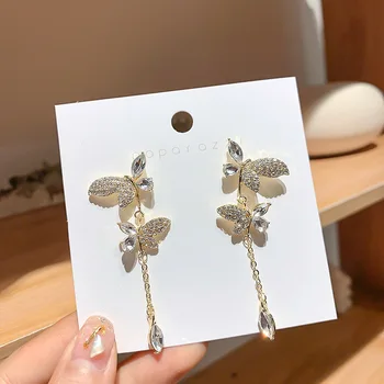 MWSONYA 2020 Nový kórejský Dlho Crystal Prívesok Náušnice Motýľ Drahokamu Drop Náušnice pre Ženy Earings Módne Šperky
