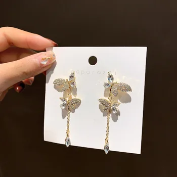 MWSONYA 2020 Nový kórejský Dlho Crystal Prívesok Náušnice Motýľ Drahokamu Drop Náušnice pre Ženy Earings Módne Šperky