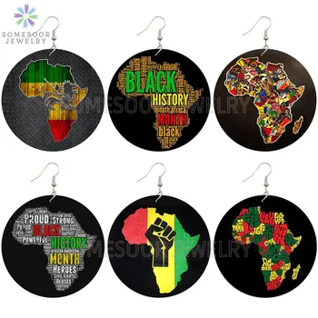 SOMESOOR Black History Month Afriky Mapu Desgin Drevené Náušnice Kvapka Afro Viery Power Fist Lakovaného Dreva Šperky Pre Ženy, Darčeky
