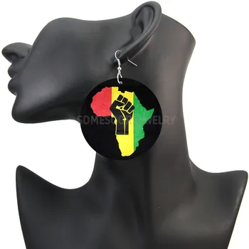 SOMESOOR Black History Month Afriky Mapu Desgin Drevené Náušnice Kvapka Afro Viery Power Fist Lakovaného Dreva Šperky Pre Ženy, Darčeky