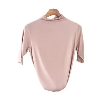 2019 Lete Krátky Rukáv Turtleneck t shirt Ženy Sladké Ružové Tričko Farbou Modálne Topy kórejský Módne Slim Tees