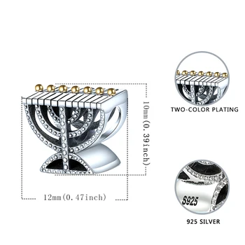 Jemné menorah 925 sterling silver charms náboženskej židovskej duté guľôčky fit Európskej náramok pre ženy módne Šperky darček