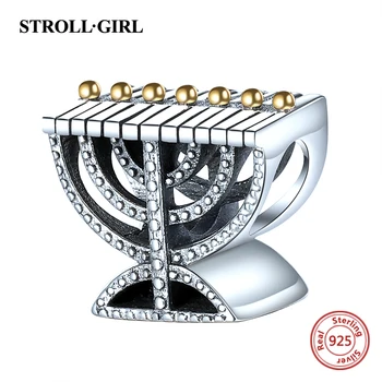 Jemné menorah 925 sterling silver charms náboženskej židovskej duté guľôčky fit Európskej náramok pre ženy módne Šperky darček