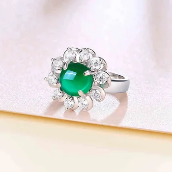BIJOX PRÍBEH 925 Silver Šperky Krúžok s Okrúhly Tvar Emerald Zirkón Drahokam kórejský Štýl Krúžok pre Ženy, Svadobné Party Veľkoobchod