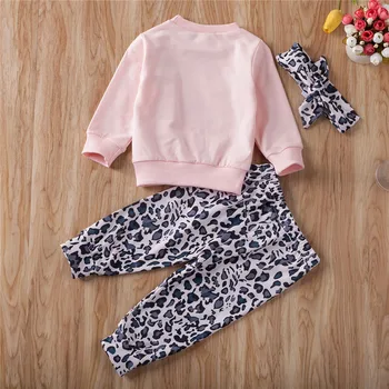 2021 Dieťa Dieťa Jarné Oblečenie Dievča 3ks List Topy Tričko Leopard Nohavice hlavový most Dlhý Rukáv Oblečenie Oblečenie