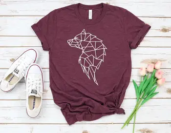 Moderné Vlk Geometrických Tlač Ženy tričko Bavlna Vtipné tričko Darček Pre Pani Yong Dievča Ulici Top Čaj-1053